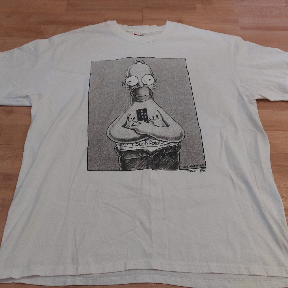 Vintage 1994 hanes double White  The Simpsons Homer Cartoon Couch Potato Tshirt